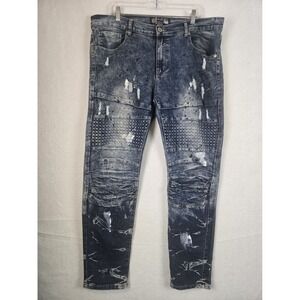 Bleecker Mercer Jeans Size 38 32 Denim Ribbed Studded Accents Distressed Paint